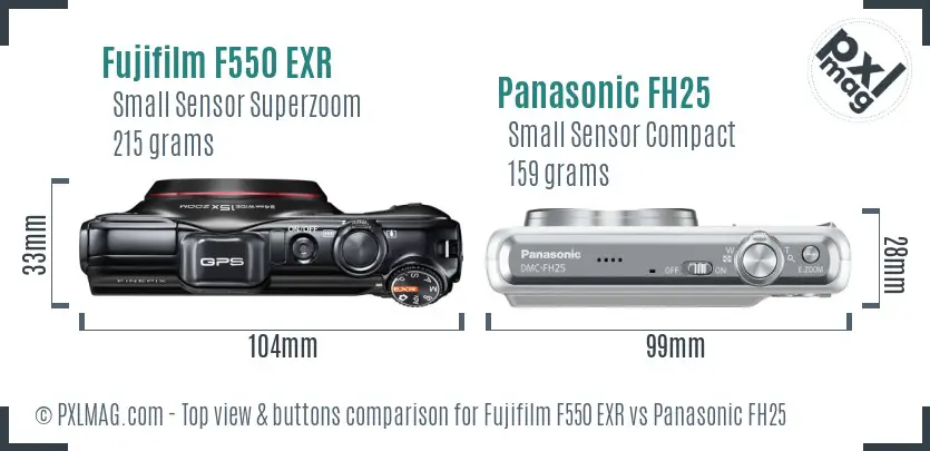 Fujifilm F550 EXR vs Panasonic FH25 top view buttons comparison