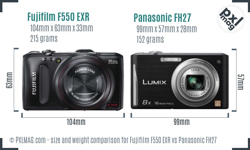 Fujifilm F550 EXR vs Panasonic FH27 size comparison