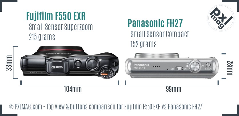 Fujifilm F550 EXR vs Panasonic FH27 top view buttons comparison