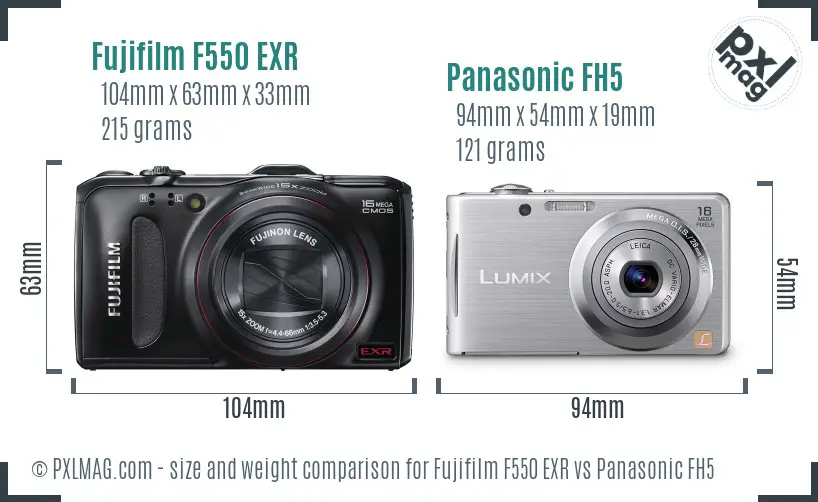 Fujifilm F550 EXR vs Panasonic FH5 size comparison