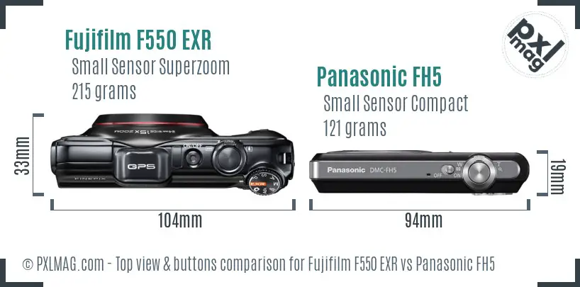 Fujifilm F550 EXR vs Panasonic FH5 top view buttons comparison