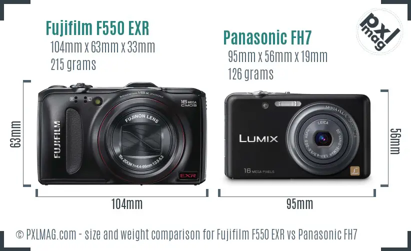 Fujifilm F550 EXR vs Panasonic FH7 size comparison