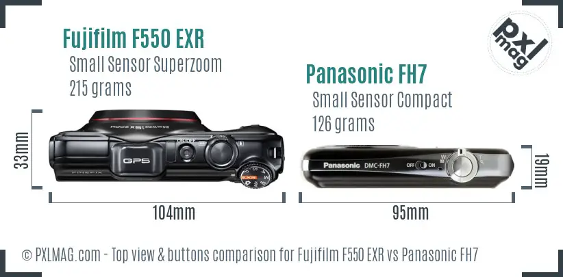 Fujifilm F550 EXR vs Panasonic FH7 top view buttons comparison