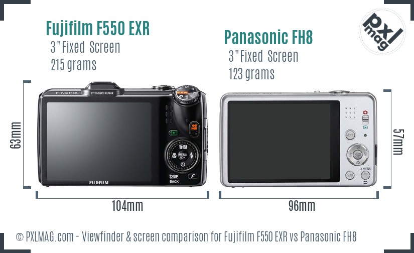 Fujifilm F550 EXR vs Panasonic FH8 Screen and Viewfinder comparison