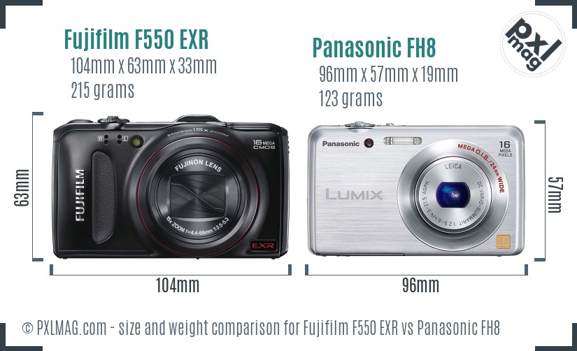 Fujifilm F550 EXR vs Panasonic FH8 size comparison