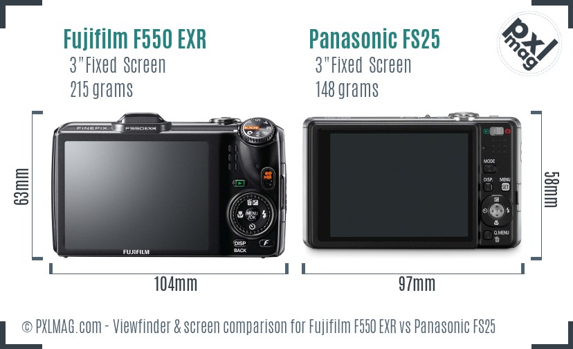Fujifilm F550 EXR vs Panasonic FS25 Screen and Viewfinder comparison