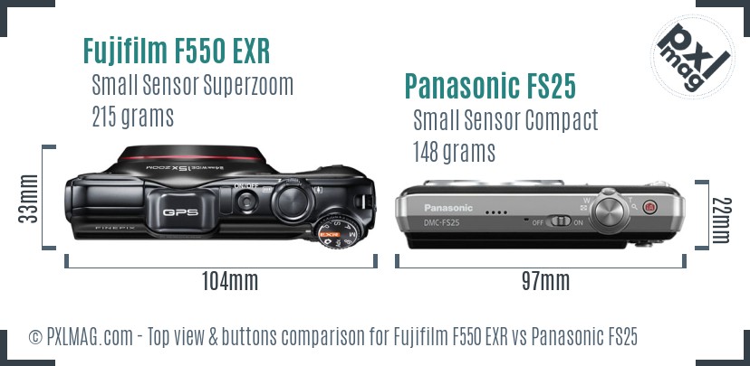 Fujifilm F550 EXR vs Panasonic FS25 top view buttons comparison