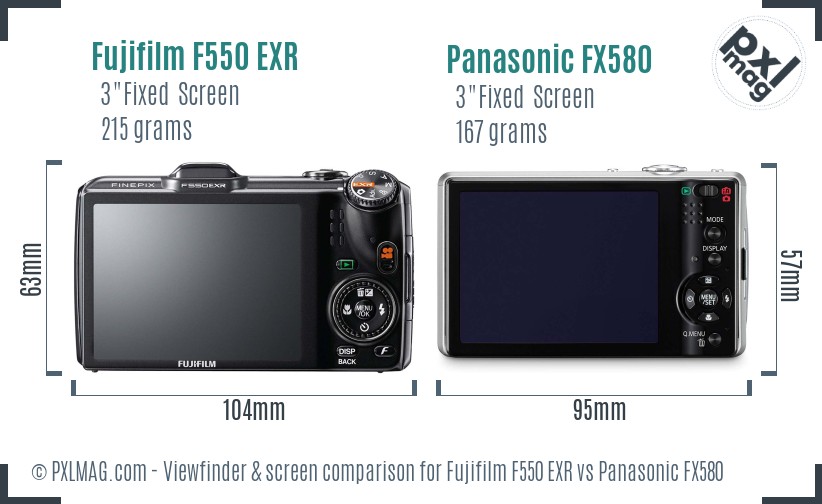 Fujifilm F550 EXR vs Panasonic FX580 Screen and Viewfinder comparison