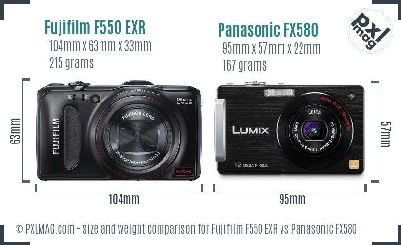 Fujifilm F550 EXR vs Panasonic FX580 size comparison