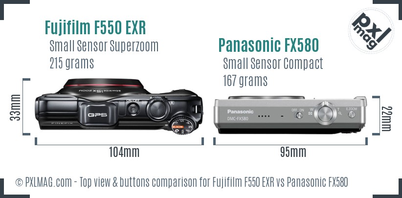 Fujifilm F550 EXR vs Panasonic FX580 top view buttons comparison