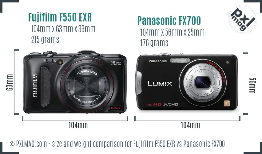 Fujifilm F550 EXR vs Panasonic FX700 size comparison Fujifilm F550 EXR vs Panasonic FX700 size comparison