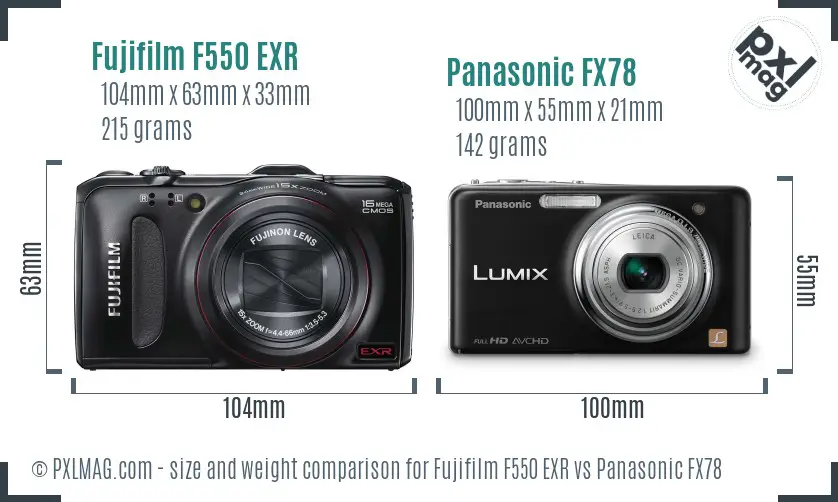 Fujifilm F550 EXR vs Panasonic FX78 size comparison Fujifilm F550 EXR vs Panasonic FX78 size comparison