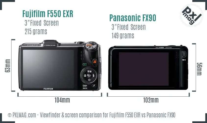 Fujifilm F550 EXR vs Panasonic FX90 Screen and Viewfinder comparison