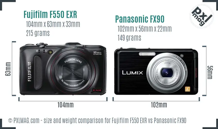 Fujifilm F550 EXR vs Panasonic FX90 size comparison