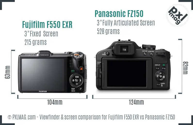 Fujifilm F550 EXR vs Panasonic FZ150 Screen and Viewfinder comparison