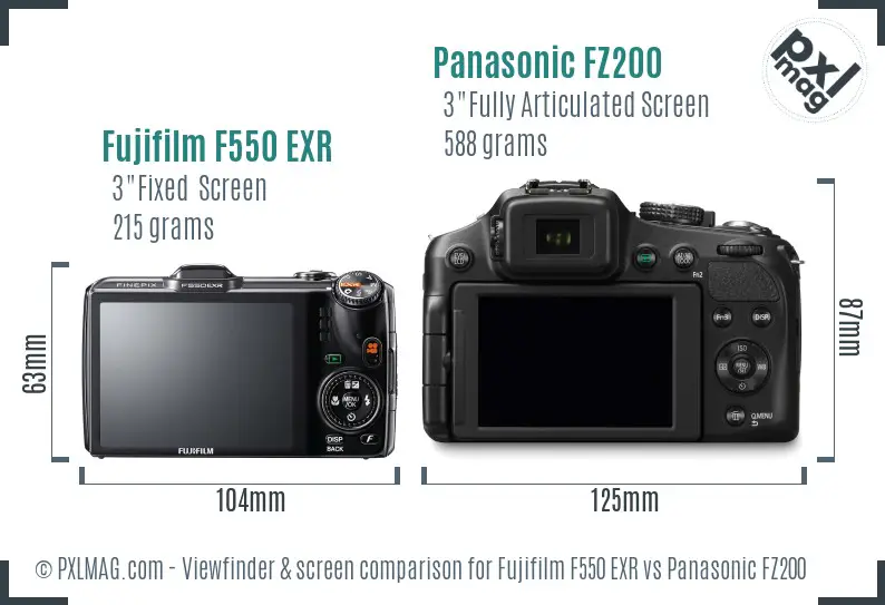 Fujifilm F550 EXR vs Panasonic FZ200 Screen and Viewfinder comparison