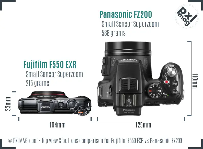 Fujifilm F550 EXR vs Panasonic FZ200 top view buttons comparison