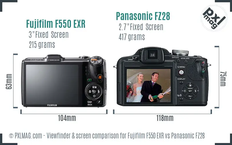 Fujifilm F550 EXR vs Panasonic FZ28 Screen and Viewfinder comparison