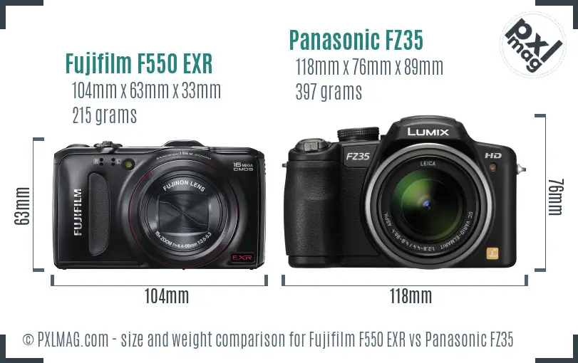 Fujifilm F550 EXR vs Panasonic FZ35 size comparison
