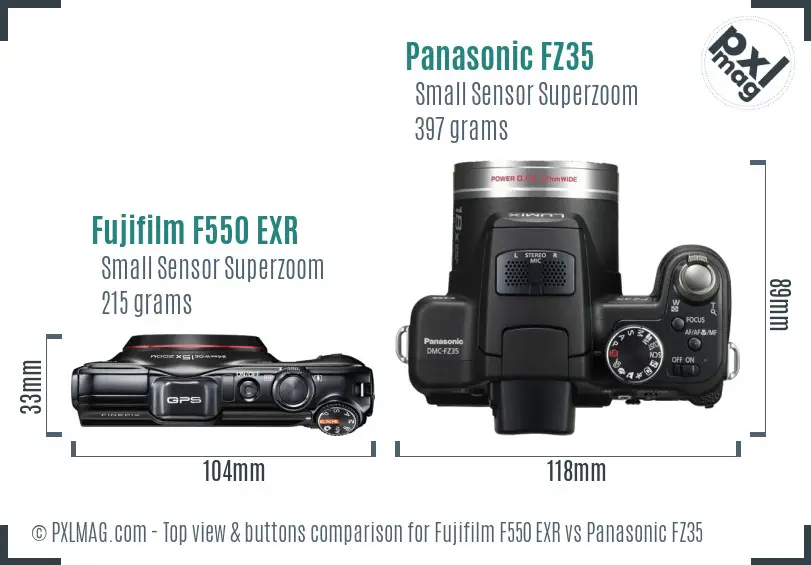 Fujifilm F550 EXR vs Panasonic FZ35 top view buttons comparison