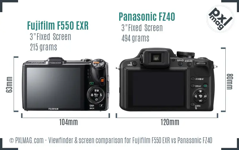 Fujifilm F550 EXR vs Panasonic FZ40 Screen and Viewfinder comparison