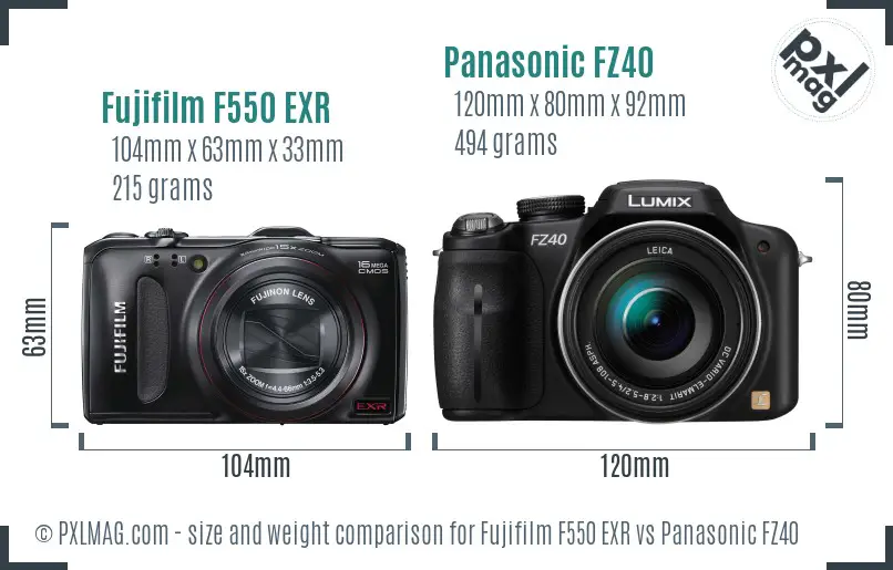 Fujifilm F550 EXR vs Panasonic FZ40 size comparison