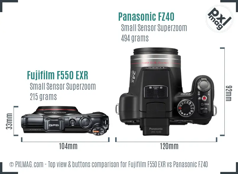 Fujifilm F550 EXR vs Panasonic FZ40 top view buttons comparison
