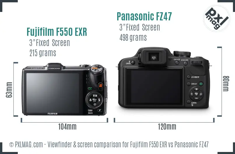 Fujifilm F550 EXR vs Panasonic FZ47 Screen and Viewfinder comparison