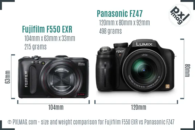 Fujifilm F550 EXR vs Panasonic FZ47 size comparison