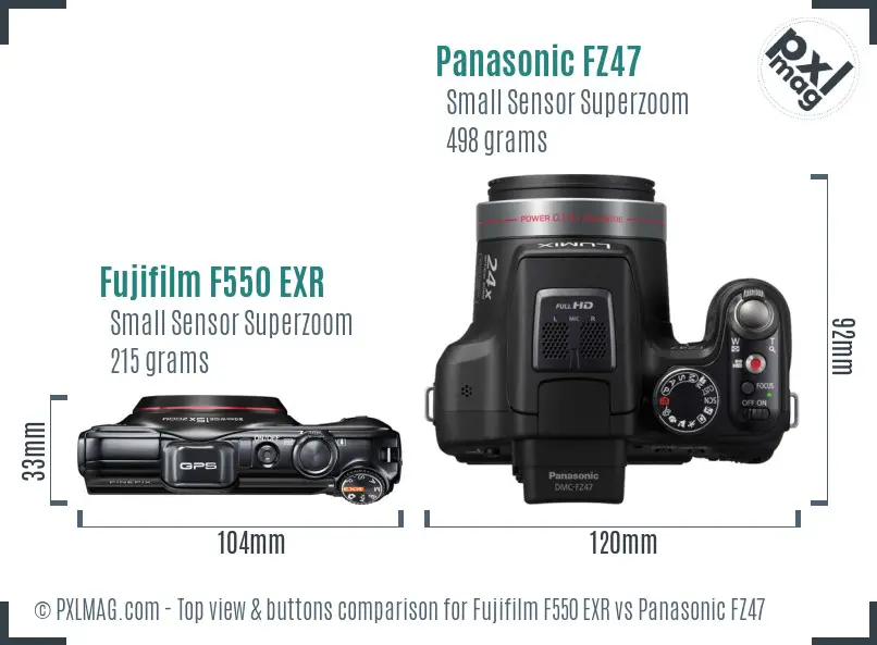 Fujifilm F550 EXR vs Panasonic FZ47 top view buttons comparison