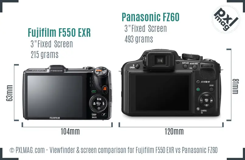 Fujifilm F550 EXR vs Panasonic FZ60 Screen and Viewfinder comparison