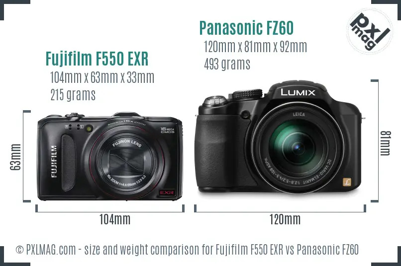 Fujifilm F550 EXR vs Panasonic FZ60 size comparison