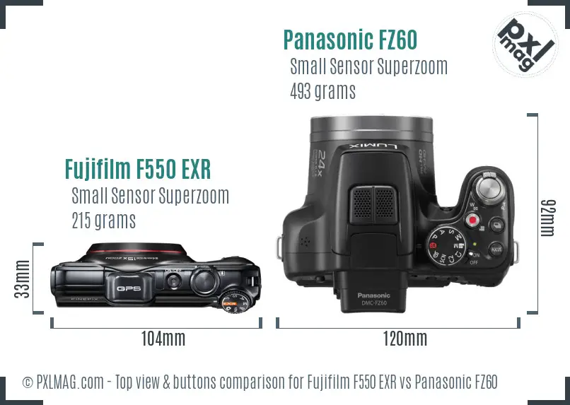 Fujifilm F550 EXR vs Panasonic FZ60 top view buttons comparison