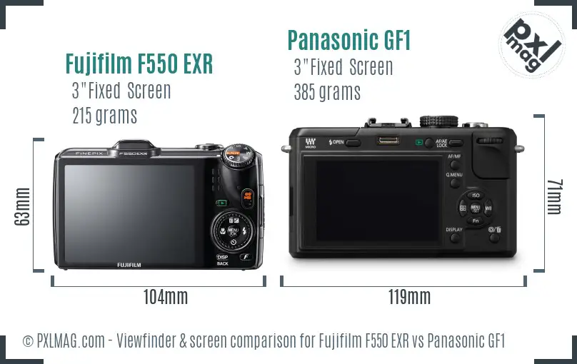 Fujifilm F550 EXR vs Panasonic GF1 Screen and Viewfinder comparison