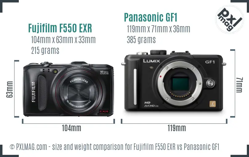Fujifilm F550 EXR vs Panasonic GF1 size comparison