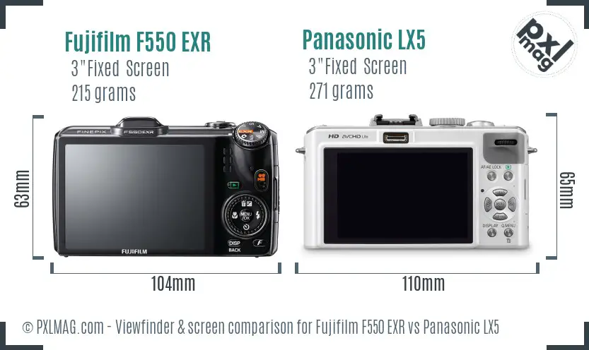 Fujifilm F550 EXR vs Panasonic LX5 Screen and Viewfinder comparison