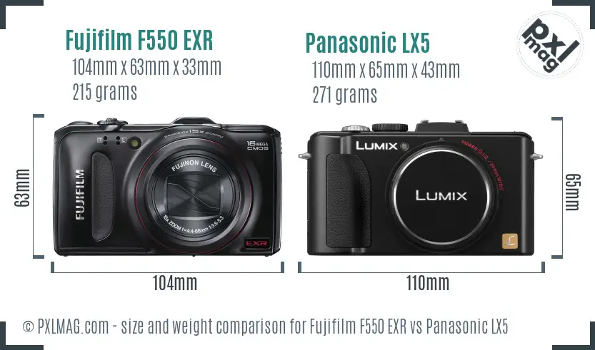 Fujifilm F550 EXR vs Panasonic LX5 size comparison