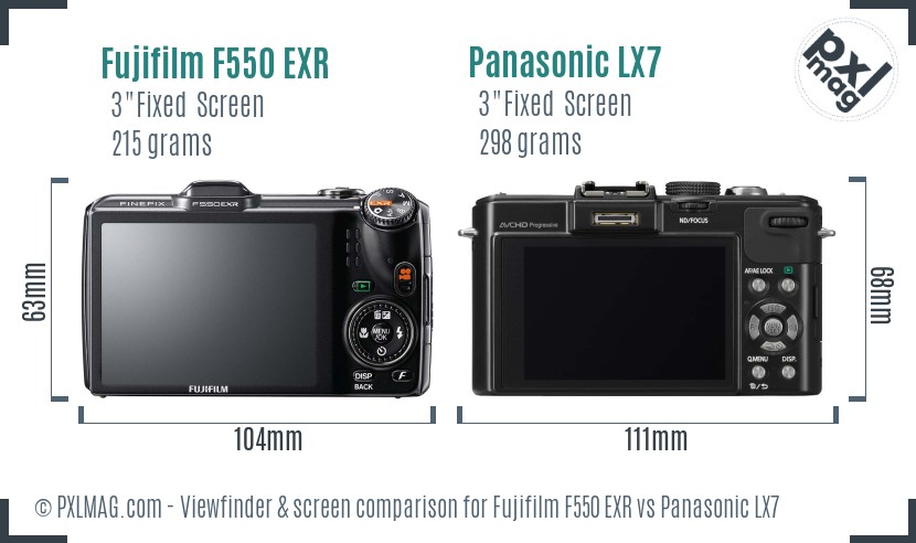 Fujifilm F550 EXR vs Panasonic LX7 Screen and Viewfinder comparison