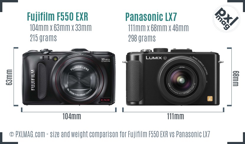 Fujifilm F550 EXR vs Panasonic LX7 size comparison