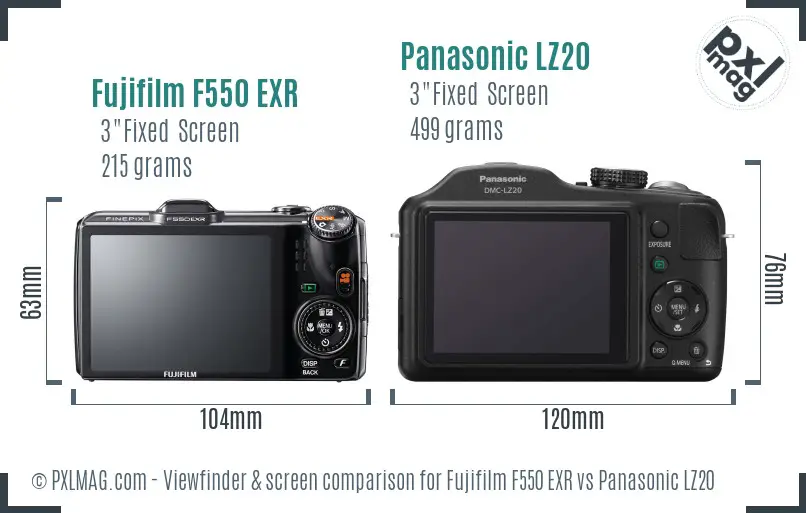 Fujifilm F550 EXR vs Panasonic LZ20 Screen and Viewfinder comparison