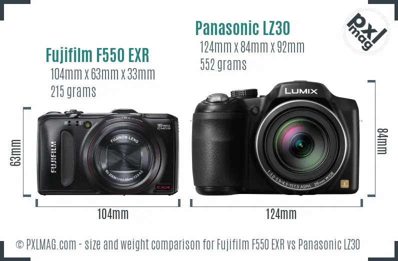 Fujifilm F550 EXR vs Panasonic LZ30 size comparison