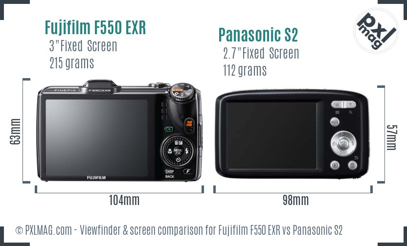 Fujifilm F550 EXR vs Panasonic S2 Screen and Viewfinder comparison