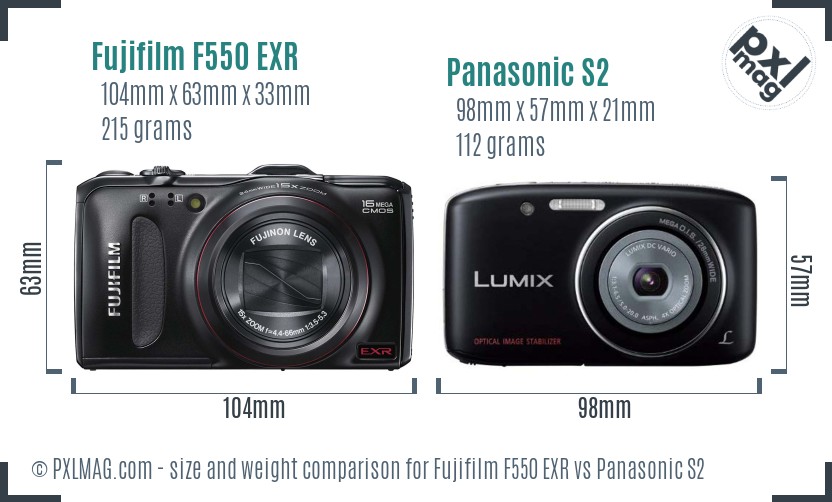 Fujifilm F550 EXR vs Panasonic S2 size comparison