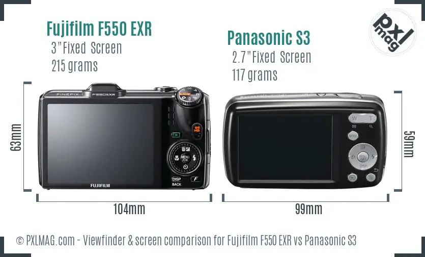 Fujifilm F550 EXR vs Panasonic S3 Screen and Viewfinder comparison