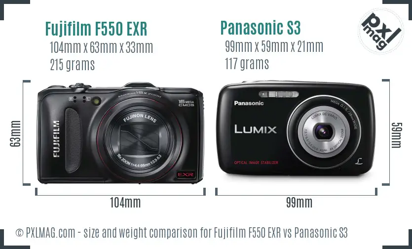 Fujifilm F550 EXR vs Panasonic S3 size comparison