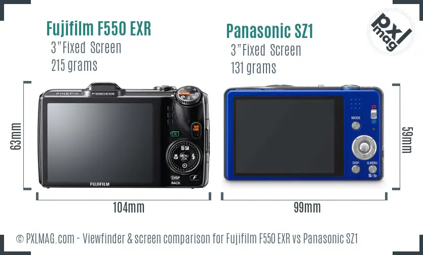 Fujifilm F550 EXR vs Panasonic SZ1 Screen and Viewfinder comparison