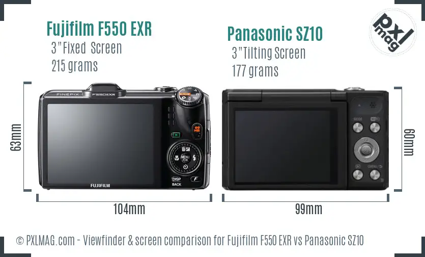 Fujifilm F550 EXR vs Panasonic SZ10 Screen and Viewfinder comparison