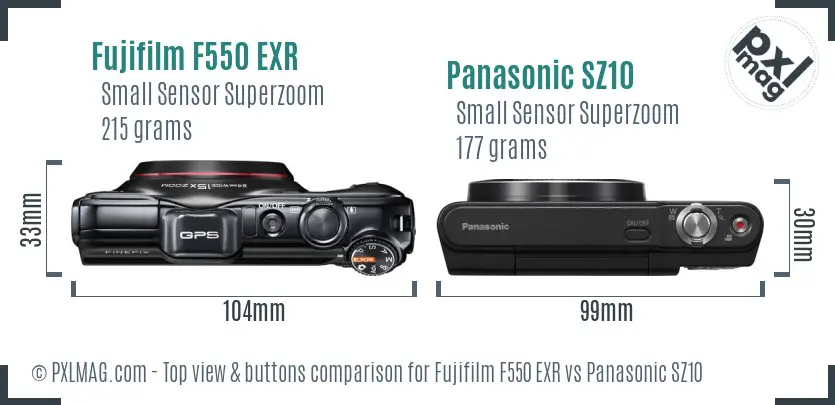 Fujifilm F550 EXR vs Panasonic SZ10 top view buttons comparison