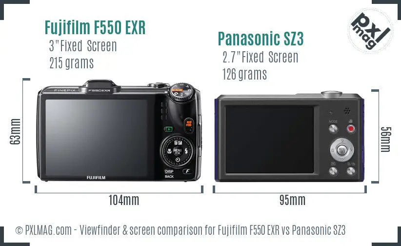 Fujifilm F550 EXR vs Panasonic SZ3 Screen and Viewfinder comparison