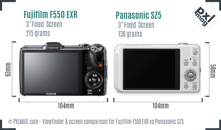 Fujifilm F550 EXR vs Panasonic SZ5 Screen and Viewfinder comparison